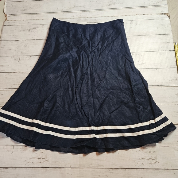 Lauren Ralph Lauren Navy Linen Skirt White Stripes Classic Size 4 - Picture 1 of 8